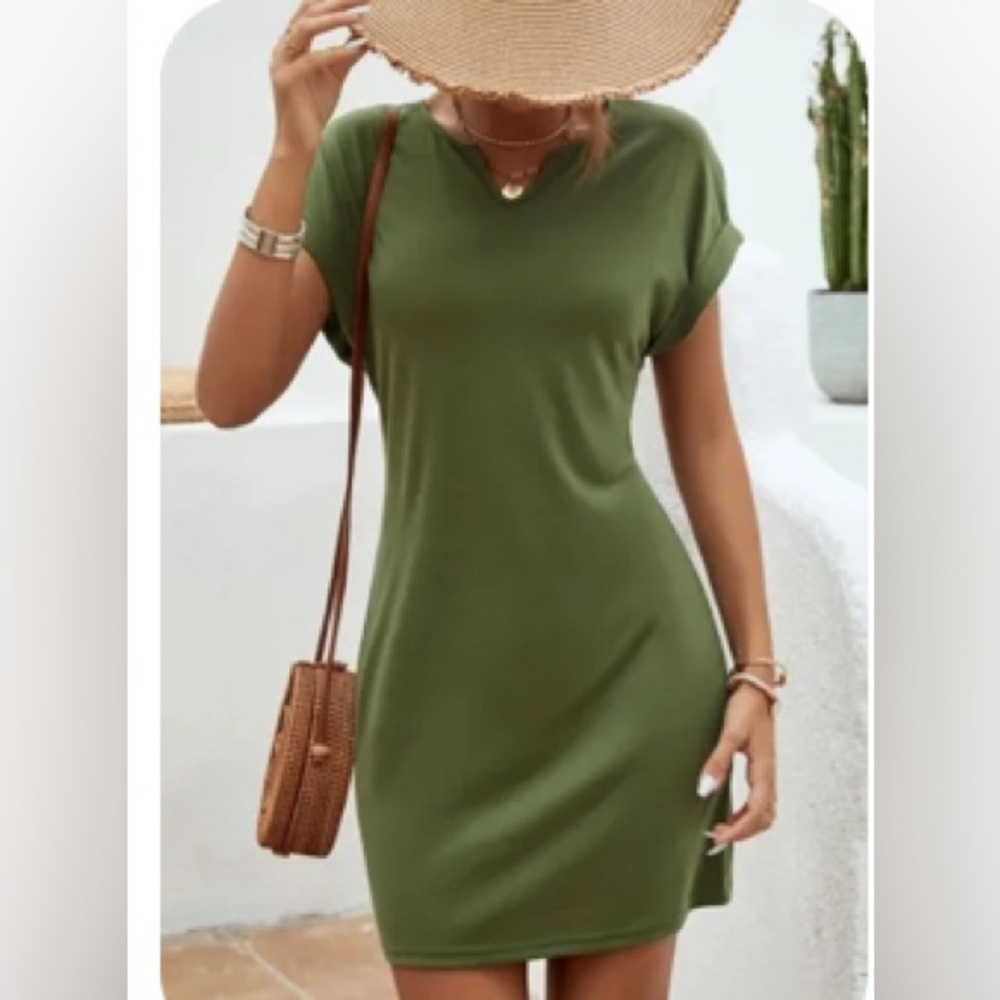 Chic Olive Green T-Shirt Dress